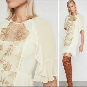 BCBG MAX AZRI Metallic Embroidered Mesh Ruffle Dress Size 6